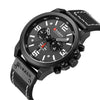 Men's Sports Watch Alloy Case Genuine Leather Strap Round Dial Titanium Metal Clasp