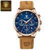 Men's Sports Watch Alloy Case Genuine Leather Strap Round Dial Waterproof Quartz