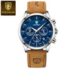 Men's Sports Watch Alloy Case Genuine Leather Strap Round Dial Waterproof Quartz