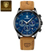 Men's Sports Watch Alloy Case Genuine Leather Strap Round Dial Waterproof Quartz