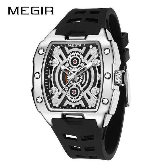 Men's Sports Watch Alloy Case Mineral Strengthened Glass Mirror Silicone Strap Barrel Shape