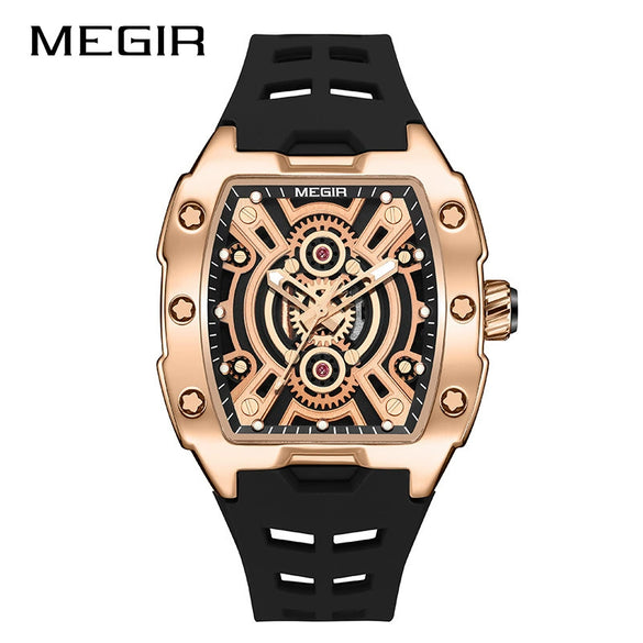 Men's Sports Watch Alloy Case Mineral Strengthened Glass Mirror Silicone Strap Barrel Shape