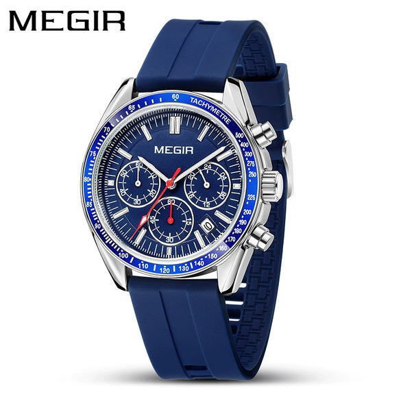 Men's Sports Watch Alloy Case Silicone Strap Mineral Reinforced Glass Mirror Round Dial Waterproof