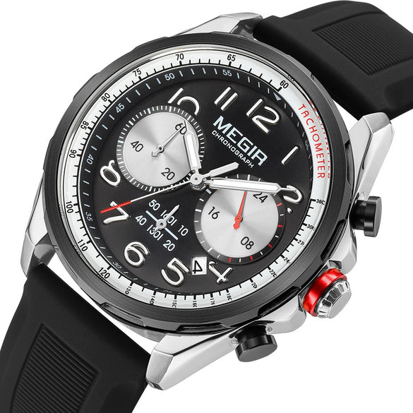 Men's Sports Watch Alloy Case Silicone Strap Stainless Steel Buckle Round Dial