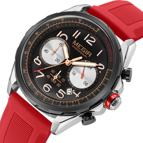 Men's Sports Watch Alloy Case Silicone Strap Stainless Steel Buckle Round Dial