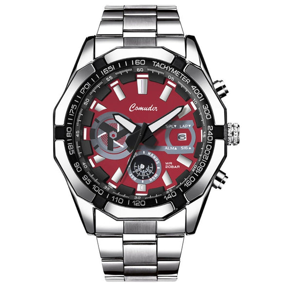 Men's Sports Watch Alloy Stainless Steel Round Dial Waterproof Luminous Onion Crown