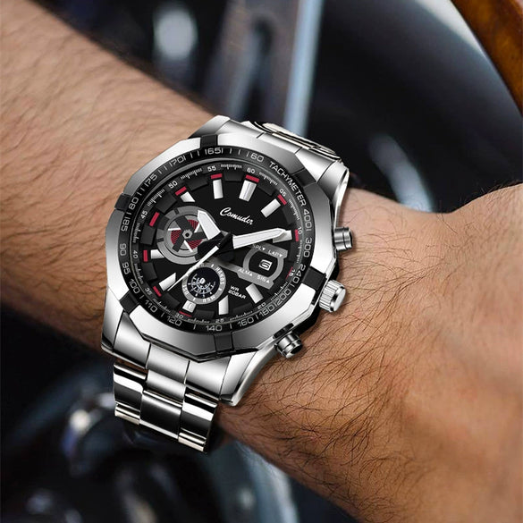 Men's Sports Watch Alloy Stainless Steel Round Dial Waterproof Luminous Onion Crown