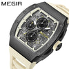 Men's Sports Watch Barrelshaped 316 Stainless Steel Case Silicone Strap Mineral Reinforced Glass Mirror