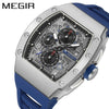 Men's Sports Watch Barrelshaped 316 Stainless Steel Case Silicone Strap Mineral Reinforced Glass Mirror