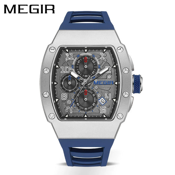 Men's Sports Watch Barrelshaped 316 Stainless Steel Case Silicone Strap Mineral Reinforced Glass Mirror