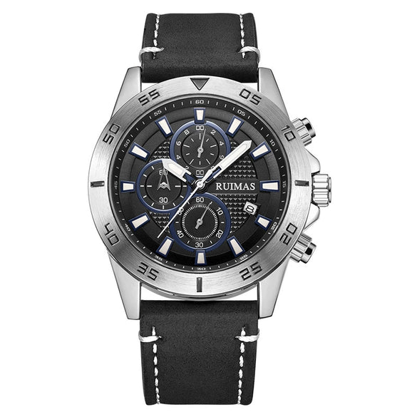 Men's Sports Watch Chronograph Calendar Luminous Waterproof Genuine Leather Strap Alloy Case Round Dial