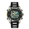 Men's Sports Watch Metal Case Mineral Strengthened Glass Mirror Silicone Metal Strap Round Dial Waterproof Multifunction Dual Display