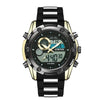 Men's Sports Watch Metal Case Mineral Strengthened Glass Mirror Silicone Metal Strap Round Dial Waterproof Multifunction Dual Display