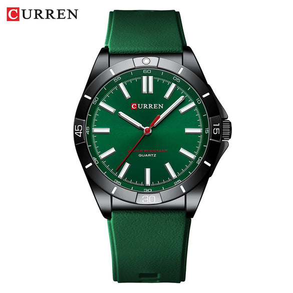 Men's Sports Watch Metal Case Silicone Strap Stainless Steel Buckle Round Dial Quartz Glass Mirror