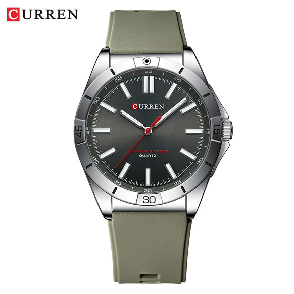 Men's Sports Watch Metal Case Silicone Strap Stainless Steel Buckle Round Dial Quartz Glass Mirror