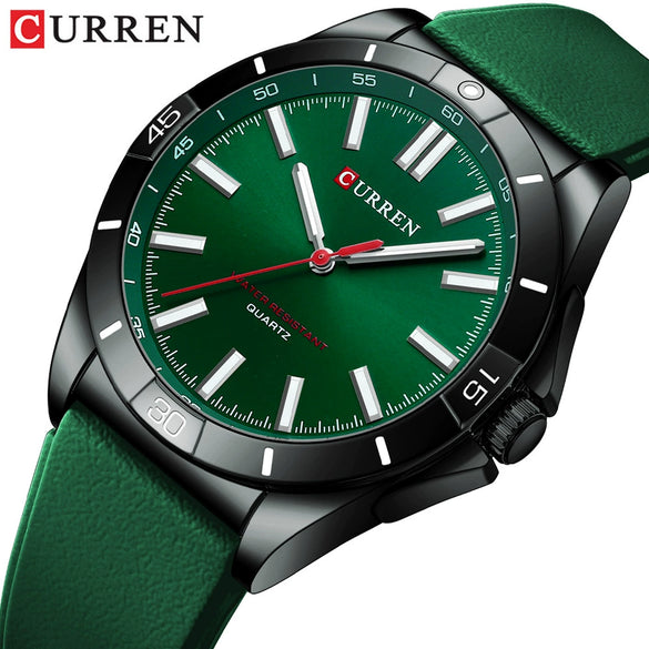 Men's Sports Watch Metal Case Silicone Strap Stainless Steel Buckle Round Dial Quartz Glass Mirror