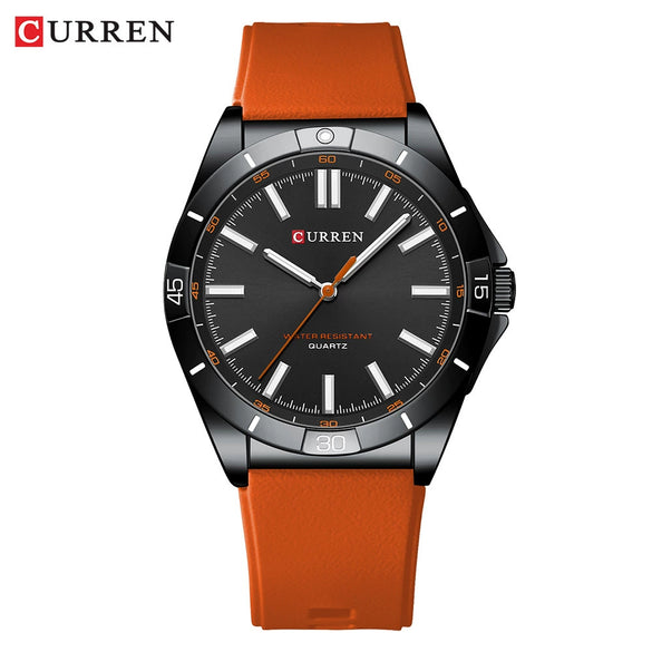 Men's Sports Watch Metal Case Silicone Strap Stainless Steel Buckle Round Dial Quartz Glass Mirror