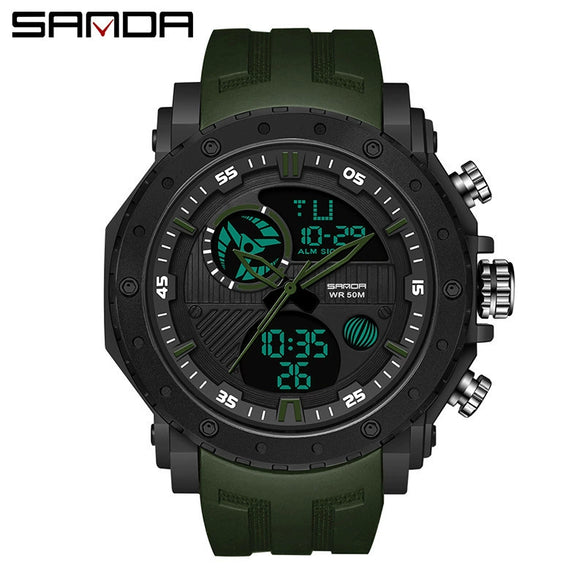Men's Sports Watch Metal Case Silicone Strap Stainless Steel Clasp Round Dial Multifunctional Chronograph Luminous Waterproof