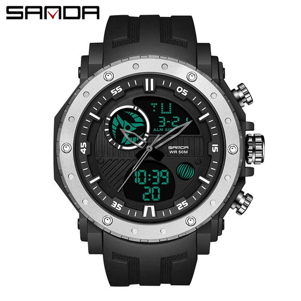 Men's Sports Watch Metal Case Silicone Strap Stainless Steel Clasp Round Dial Multifunctional Chronograph Luminous Waterproof