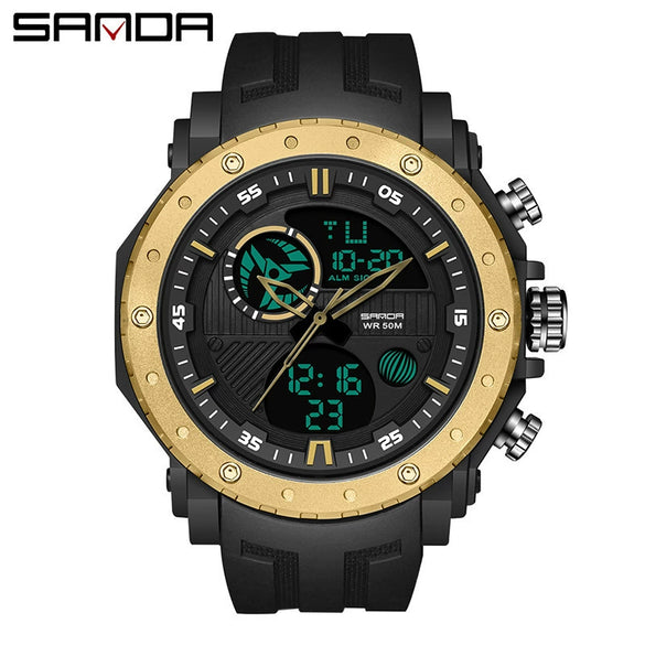 Men's Sports Watch Metal Case Silicone Strap Stainless Steel Clasp Round Dial Multifunctional Chronograph Luminous Waterproof