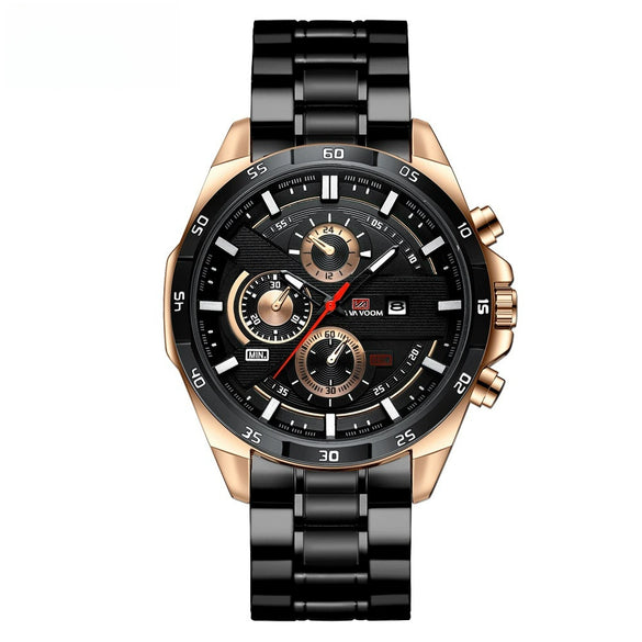 Men's Sports Watch Metal Microfiber Strap Leisure Round Waterproof