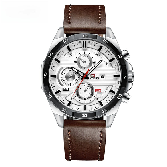 Men's Sports Watch Metal Microfiber Strap Leisure Round Waterproof