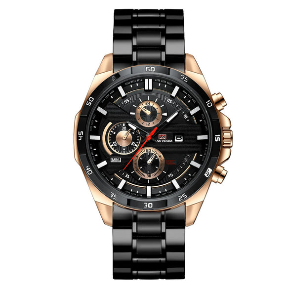 Men's Sports Watch Metal Microfiber Strap Leisure Round Waterproof
