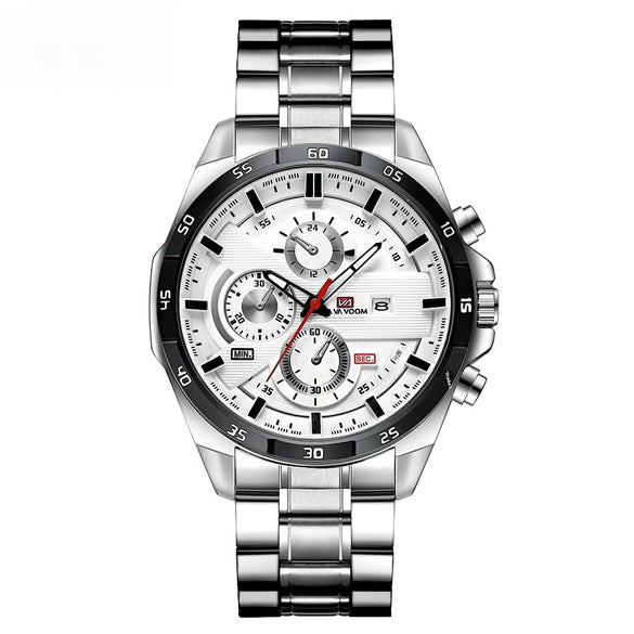 Men's Sports Watch Metal Microfiber Strap Leisure Round Waterproof