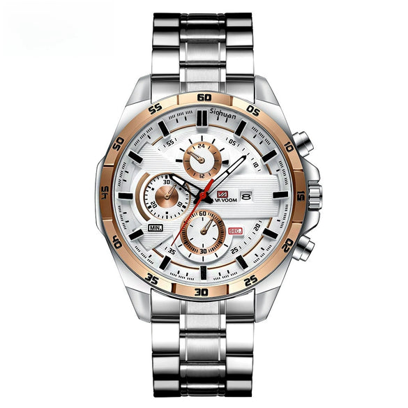 Men's Sports Watch Metal Microfiber Strap Leisure Round Waterproof