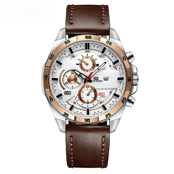 Men's Sports Watch Metal Microfiber Strap Leisure Round Waterproof