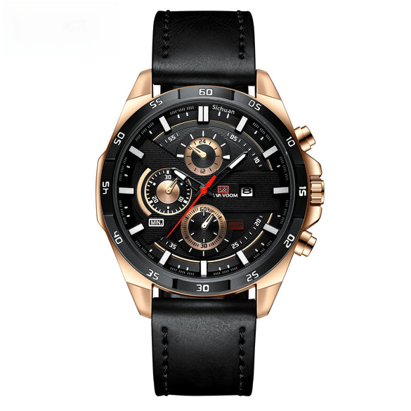 Men's Sports Watch Metal Microfiber Strap Leisure Round Waterproof