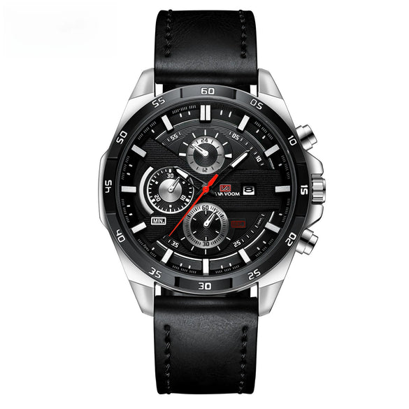 Men's Sports Watch Metal Microfiber Strap Leisure Round Waterproof