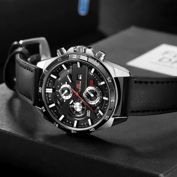 Men's Sports Watch Metal Microfiber Strap Leisure Round Waterproof