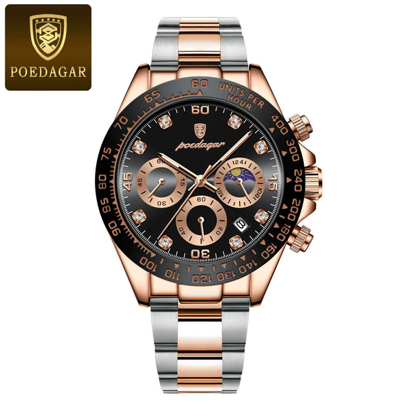 Men's Sports Waterproof Alloy Case Stainless Steel Strap Quartz Watch With Round Dial