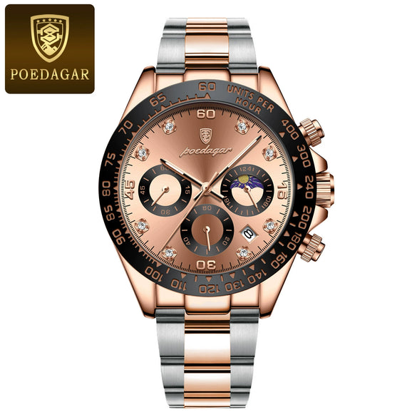 Men's Sports Waterproof Alloy Case Stainless Steel Strap Quartz Watch With Round Dial
