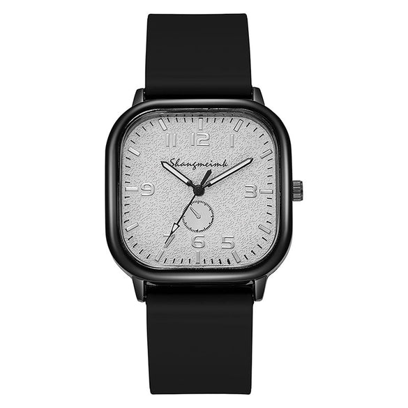 Men's Square Alloy Case And Silicone Strap Fashion Retro Quartz Watch With Stainless Steel Pin Buckle And Spiral Crown