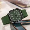 Men's Square Alloy Case And Silicone Strap Fashion Retro Quartz Watch With Stainless Steel Pin Buckle And Spiral Crown