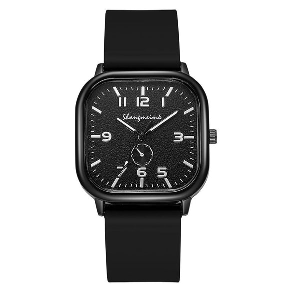 Men's Square Alloy Case And Silicone Strap Fashion Retro Quartz Watch With Stainless Steel Pin Buckle And Spiral Crown