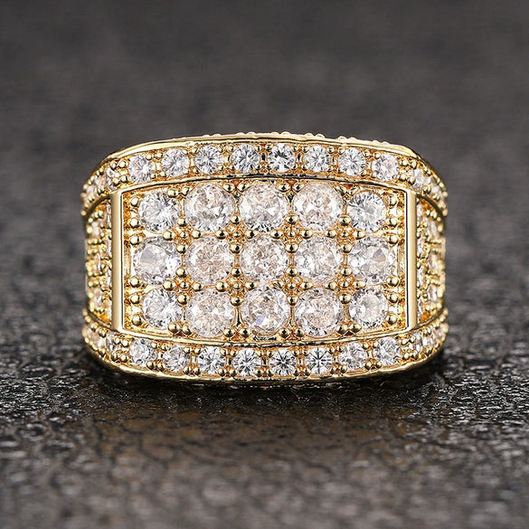 Men's Square Geometric Copper Zirconia Inlaid Niche Style Ring Jewelry
