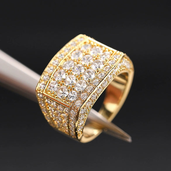 Men's Square Geometric Copper Zirconia Inlaid Niche Style Ring Jewelry
