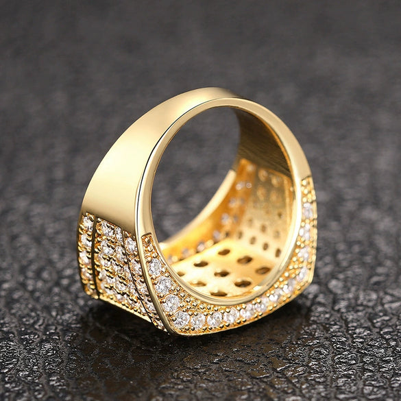 Men's Square Geometric Copper Zirconia Inlaid Niche Style Ring Jewelry