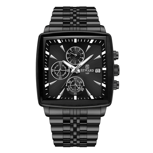 Men's Square Quartz Watch Business Style Alloy Case Stainless Steel Strap Waterproof Luminous Calendar Multi Function Timing
