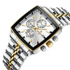 Men's Square Quartz Watch Business Style Alloy Case Stainless Steel Strap Waterproof Luminous Calendar Multi Function Timing