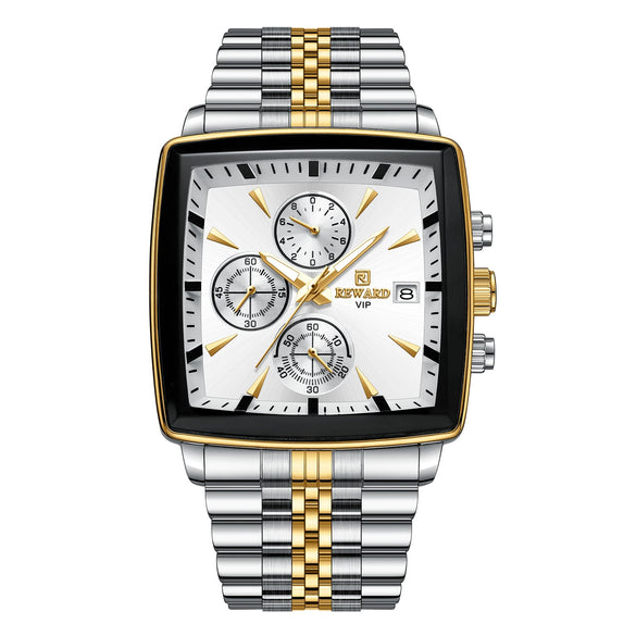 Men's Square Quartz Watch Business Style Alloy Case Stainless Steel Strap Waterproof Luminous Calendar Multi Function Timing