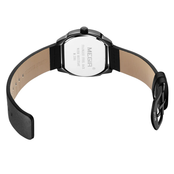 Men's Square Sports Watch Alloy Case Genuine Leather Strap Mineral Strengthened Glass Mirror Waterproof Luminous