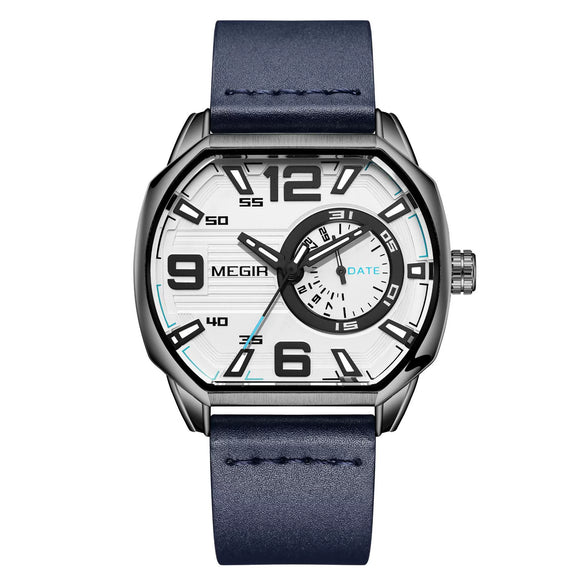 Men's Square Sports Watch Alloy Case Genuine Leather Strap Mineral Strengthened Glass Mirror Waterproof Luminous