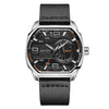 Men's Square Sports Watch Alloy Case Genuine Leather Strap Mineral Strengthened Glass Mirror Waterproof Luminous
