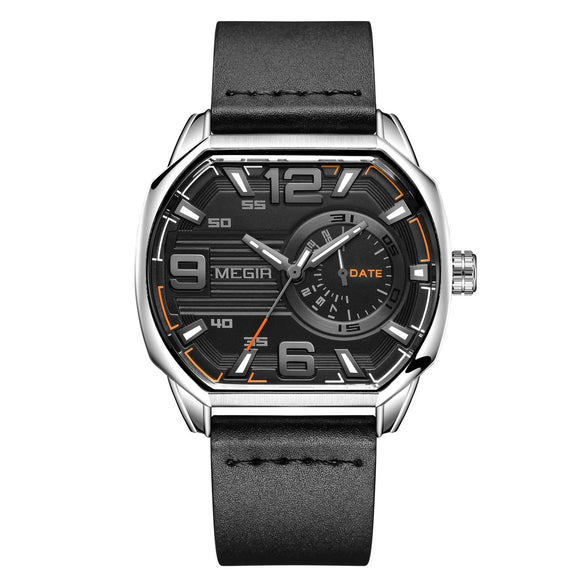 Men's Square Sports Watch Alloy Case Genuine Leather Strap Mineral Strengthened Glass Mirror Waterproof Luminous