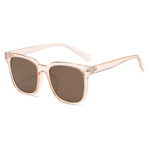 Men's Square Transparent Tea Frame Sunglasses With Pc Frame And Ac Lens Antiuv Big Face Trendy