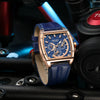 Men's Square Waterproof Luminous Leather Sport Quartz Watch Made Of Alloy And Genuine Leather